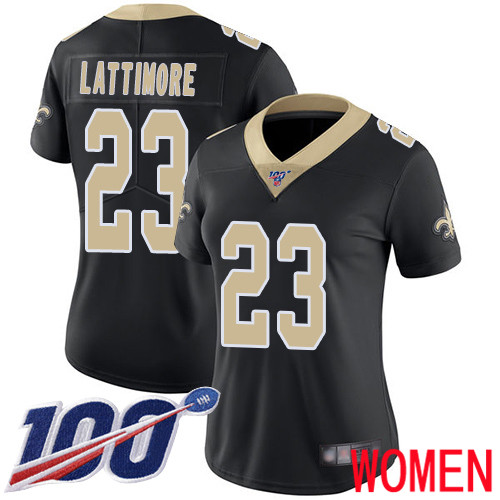New Orleans Saints Limited Black Women Marshon Lattimore Home Jersey NFL Football #23 100th Season Vapor Untouchable Jersey->nfl t-shirts->Sports Accessory